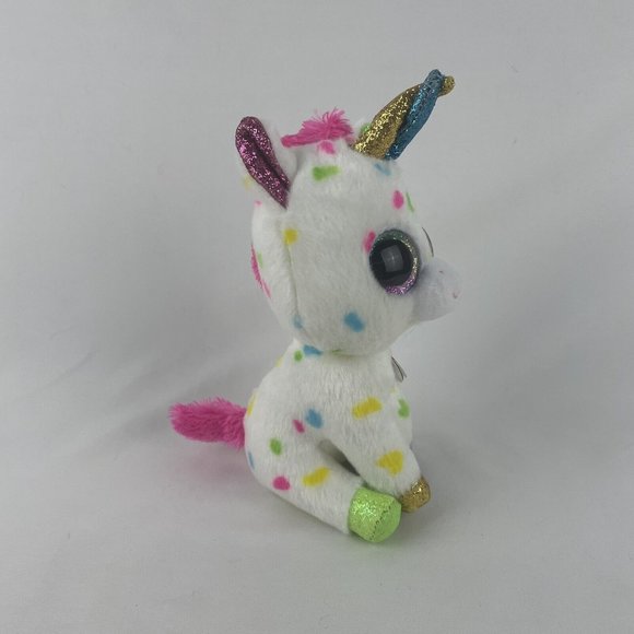 Ty Beanie Boos Harmonie Unicorn 7" Plush Rainbow Polka Dots Glitter Eyes w/Tags - Picture 2 of 9